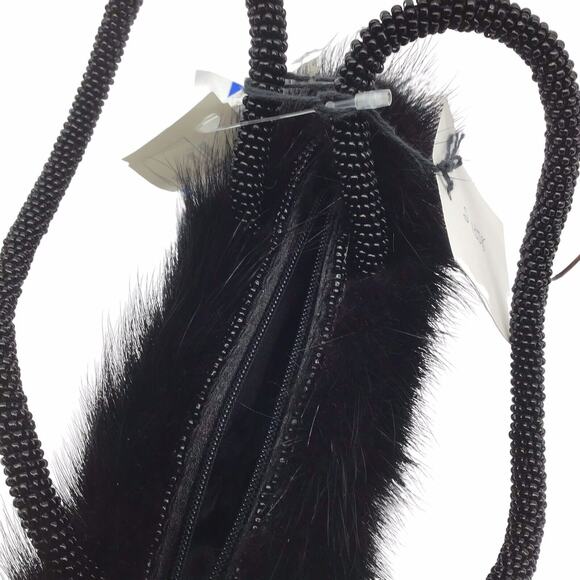 Mitchie’s Black Beaded Evening Bag Faux Fur Trim Top Handle Purse NWT Vintage - Picture 7 of 16